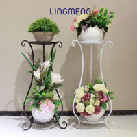 LINGMENG Hoa kệ Bắc Âu trong nhà ban công trang trí giá sắt phòng khách đơn giản chậu hoa nhiều tầng treo cây la xanh UZW2410O7J 4Z240126