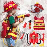 Lính cứu hỏa đồ chơi trẻ em Sam phù hợp với thiết bị mẫu giáo nhập vai quần áo bình chữa cháy áo mũ mũ súng nước