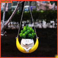 Linh hồn| Chậu trồng cây treo mặt trăng Mini Chậu hoa nhựa dễ thương Mặt trăng vàng treo chậu trồng cây cho cây mọng nước Chậu hoa nhựa trong nhà / ngoài trời có lỗ thoát nước Người mua Đông Nam Á'