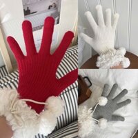 LINH TUXEDO - GĂNG TAY XỎ NGÓN VIỀN LÔNG XÙ DÂY CỘT NƠ POOM POOM NOEL