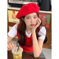 LINH TUXEDO - MŨ NÓN BERET CHẤT NỈ TRƠN MÀU ĐỨNG FORM TONE ĐỎ NOEL