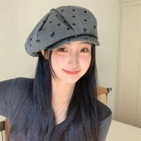 LINH TUXEDO - MŨ NÓN BERET BÁNH TIÊU LƯỠI TRAI MÀU XÁM CHẤM BI NƠ