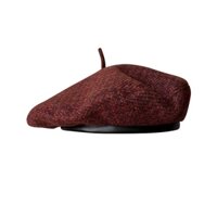 LINH TUXEDO - MŨ NÓN BERET FORM TRÒN VIỀN DA VẢI TWEED ĐỎ ĐÔ TRẦM