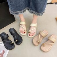 LinhTDEP - Dép nữ kiểu sang chảnh, dép xỏ ngón nữ xinh đẹp đế bánh mì cao 4cm đính nhẫn, girl phố