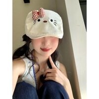 LINHTUXEDO - MŨ NÓN BERET DÁNG NGỐ TÀU HELLO KITTY ĐÍNH NƠ CARO