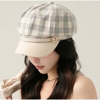 LINHTUXEDO - MŨ NÓN BERET LƯỠI TRAI FORM TRÒN HỌA TIẾT CARO TIỂU THƯ