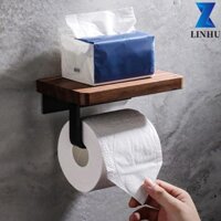 Linhu Hộp đựng khăn giấy vệ sinh bằng gỗ óc chó tự nhiên Giá đỡ điện thoại WC tại nhà