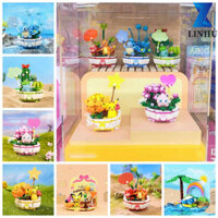 Linhu Pokemon Khối Xây Dựng Nhựa Cây Chậu Hoa Gạch Đồ Chơi Bé Gái