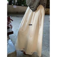 [Linin] Váy màu be thêu rỗng dành cho nữ Váy dáng ôm hơn Váy chữ a kiểu Pháp