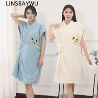 Linsbaywu Bọc Váy Tắm Hoạt Hình Nhà Bộ Đồ Ngủ Nữ