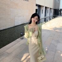 Linzi Áo Khoác Voan Mỏng Chống Nắng Phối Váy Hai Dây Phong Cách Hàn Quốc Thần Tiên Mùa Hè Dành Cho Bạn Nữ Hàng Có Sẵn