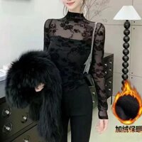 Linzi の Hàng Châu Âu Áo Sơ Mi Ren Hoa Cổ Cao Nữ Thu Đông Gợi Cảm Hơi Trong Suốt Dài Tay Đáy Áo Sơ Mi Bên Trong Áo Sơ Mi