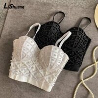 Lishuang Ngọc Trai Ngắn Chất Kết Dính Ngực, Áo hai dây gợi cảm Mujer Áo hai dây, Quần lót Cotton Nữ Corset Top