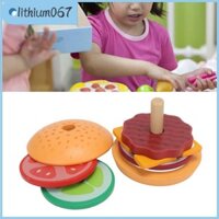 Lithium067 Fecamos giả vờ chơi đồ chơi giáo dục thức ăn nhanh tập hợp tập hợp gỗ composite trí tưởng tượng cho nhà (hamburger)