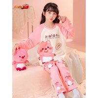 Little Beaver Ruby loopy Bộ Đồ Ngủ Bé Gái Mùa Xuân Dài Tay Mỏng Phong Cách Vừa Lớn Trẻ Em Bé Gái Homewear Suit wyq019.10
