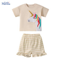 Little Maven 2025 Mùa Hè Mới Quần Áo Trẻ Em Tập Đi Bé Gái Kỳ Lân Áo Sơ Mi + Quần Bộ Quần Áo Trẻ Em Trang Phục