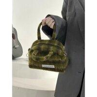 Little Red Book Moss Green Portable Boston Bag 2023 Thu Đông Len Kẻ Sọc Tất Cả Trận Đấu Túi Đeo Ngang Một Vai20250219