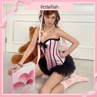 [littlefish] Áo Nịt Bụng Corset Ôm Dáng Hình Xương Cá Phối Ren Sang Trọng Mùa Hè Có Size Lớn Cho Nữ