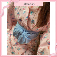 [Littlefish] Hello Kitty Bộ đồ ngủ dễ thương phong cách Nhật Bản Áo choàng tắm kimono Váy ngủ ngọt ngào Bộ trang phục dài cho cô gái anime Yukata