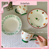 [Littlefish] Món ăn chữ cái Giáng sinh tình yêu Đĩa mì ống gia dụng cổ điển kiểu Pháp Đĩa tráng miệng bằng gốm