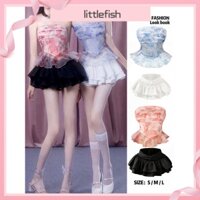 [littlefish] Set Áo Ống Phối Lưới + Chân Váy Bồng Bềnh Phong Cách Preppy Sang Trọng Dành Cho Nữ Đi Du Lịch Mùa Hè Có Size Lớn