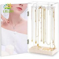 Liujir Giá đỡ vòng cổ trong suốt với vòng tay hộp nhung màu be