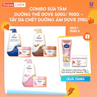 [Live] Combo Sữa tắm Dưỡng thể Dove Da Mịn Hương Hoa 900g +  Smoothie Tẩy Da Chết Dove Chăm Da Sáng Min 298g