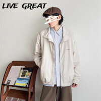 Live GREA Áo Khoác Nam Hàn Quốc Retro Thường Ngày Màu Sắc Nguyên Chất Đơn Giản Cao Cấp Thanh Thiếu Niên Cặp Đôi Thời Trang Rời Dài Tay Top
