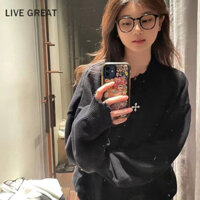 Live GREA Cross thêu áo len giản dị áo khoác cổ điển Mỹ thương hiệu xu hướng dệt kim