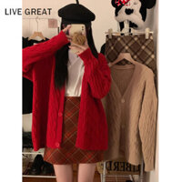 Live GREAT Twist cardigan áo len áo khoác nữ lười gió dáng rộng áo len dệt kim dài tay hàng đầu thủy triều
