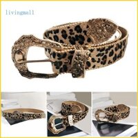 Livi 2000s Cô Gái Thắt Lưng Khóa Kim Loại Thắt Lưng Đính Hạt Viền Da Báo In Thắt Lưng