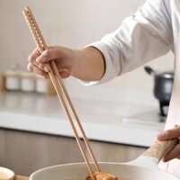 LivingEa Nhật Bản Thêm Dài Đũa Gỗ Đánh Bóng Gỗ Sồi Bắn Thực Phẩm Mì Chống-Trượt Đũa Nhà Bếp Nấu Ăn Công Cụ