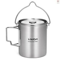 Lixada cắm trại không gỉ Đi bộ đường dài Ba lô Cốc nước cho 750 ml Nắp thép ngoài trời Cốc có thể gập lại có tay cầm và