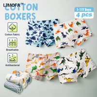 LJMOFA 4 Quần Đùi Boxer Khủng Long Cho Trẻ Em Cotton Chất Lượng Cao Thoải Mái Thoáng Khí Quần Lót Cho Bé Trai 1-11 Tuổi