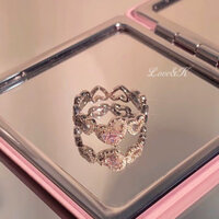 L&K [Có hàng] Nhẫn mở hình trái tim bạc 925, nhẫn ngón trỏ trái tim hồng, dây đeo điều chỉnh, mẫu mới 2025