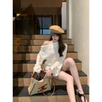 [Lk] Pure Desire Style Off-the-Shoulder Bất Đối Xứng Rỗng Dài Tay Áo Len Nữ Mùa Xuân Niche