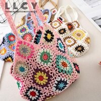LLCY Túi Boho Cắt Cổ Điển Móc Hoa Túi Dệt Kim Dung Tích Lớn