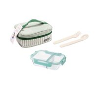 LLG456S1 – Bộ hộp thủy tinh chia 2 ngăn Lock&Lock 600ml gồm túi, muỗng, nĩa – Màu Mint