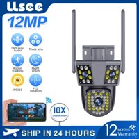 LLSEE 3 Mắt Ba Hình Ảnh 4K Không Dây WIFI Không Thấm Nước Ngoài Trời IP Camera Phát Hiện Chuyển Động Theo Dõi 360 Độ CCTV Màu Thông Minh Tầm Nhìn Ban Đêm Âm Thanh Và Ánh Sáng Báo Động PTZ