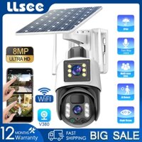 LLSEE-V380 Pro Camera năng lượng mặt trời 2 mắt ngoài trời không thấm nước 8MP 4K PTZ Wireless WIFI Camera 360 độ