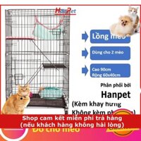 LM600 - Chuồng mèo 3 tầng Size S Lồng mèo gấp gọn có bánh xe KT 90cm rộng 60cm sâu 40cm (nuôi 2 mèo)