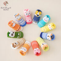 Lố 12 đôi vớ tất thú sơ sinh – mẫu 12 thú sọc thun Cotton Có Chống Trượt Xinh xắn cho bé