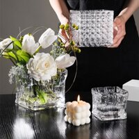 Lọ Cắm Hoa Bằng Thủy Tinh Hình Vuông Sáng Tạo