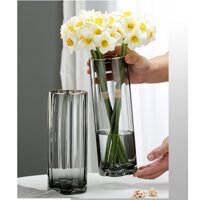 Lọ cắm hoa decor , bình hoa thủy tinh trụ tròn cao cấp miệng sơn mạ vàng - Phong cách Bắc Âu Nordic