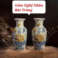 Lọ Cắm Hoa Thờ - Lọ Lục Bình Vẽ Sen - Bình Bông Gốm Sứ Bát Tràng Cao Cấp - Hàng Loại 1