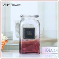 Lọ cắm hoa thủy tinh vuông thắt dây nơ xinh xắn - LH012