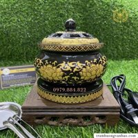 Lò điện xông trầm hương họa tiết hoa sen vàng có hẹn giờ| Lư điện xông trầm hương sen vàng