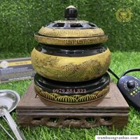 Lò điện xông trầm hương họa tiết rồng vàng có hẹn giờ| Lư điện xông trầm hương rồng vàng
