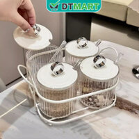 Lọ Đựng Gia Vị Kèm Thìa Trong Suốt Set 3, 4 Hộp, Hũ Đựng Muối Đựng Bột Ngọt, Hạt Tiêu Hạt Nêm