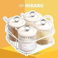 Lọ Đựng Gia Vị Kèm Thìa Trong Suốt Set 3, 4 Hộp Kèm Giá Để Siêu Đẹp, Hũ Đựng Muối Đựng Mì Chính Hạt Tiêu Hạt Nêm